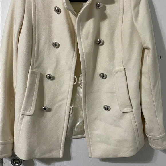 Banana Republic Wool Blend Double Breasted Ivory Button Down Pea Coat Size Small - Picture 5 of 10